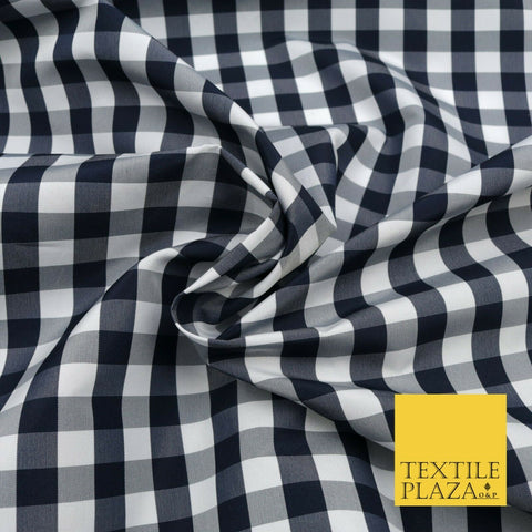 High Quality Ink Navy Blue Gingham Check TAFFETA SILK Fabric - Dress Craft 1528