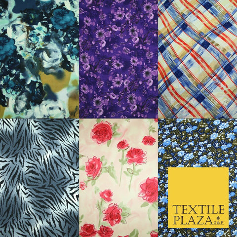 Mix Floral Animal Abstract Printed Fine Crepe Polyester Summer Dress Fabric 58"