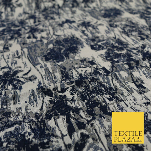 NAVY BLUE GREY Luxury Rainstorm Textured Brocade Jacquard Dress Fabric 1672