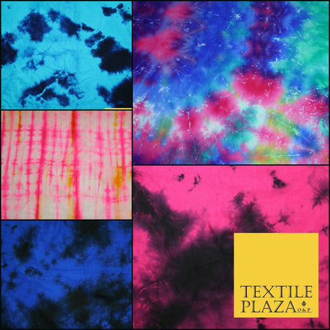 Genuine Tie Dye Two Colour Hand Print Faux Silk Taffeta Fabric Hippy Boho Chic