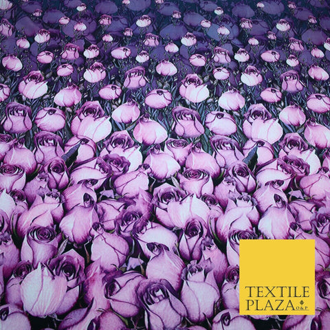 Purple Lilac White Tulip Flower Print Spun Rayon Viscose Dress Fabric Craft 2450