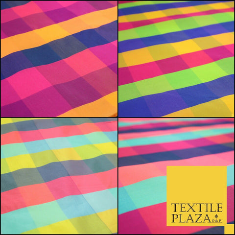 High Quality Bright Vibrant 4 Colour Check Faux Taffeta India Silk Dress Fabric