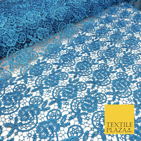 BLUE Premium Guipure Intricate Lace Dress Fabric Wedding Bridal 4 Cols 858