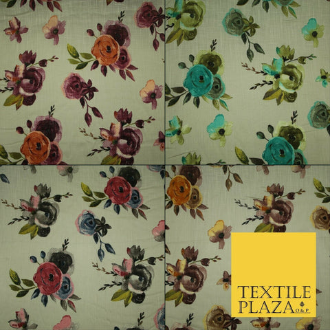 Vintage Artsy Flower Summer Luxury 100% Pure Printed Floral Cotton Linen Fabric