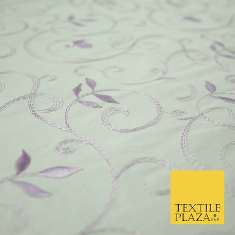 Luxury IVORY Floral Grandeur LILAC Embroidered 100% PURE SILK Fabric 45" 4528