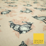 Light Pink Vintage Rabbit & Fox Rose Printed 100% Cotton Canvas Fabric 56" 4768