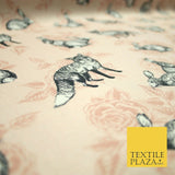Light Pink Vintage Rabbit & Fox Rose Printed 100% Cotton Canvas Fabric 56" 4768