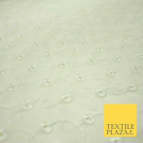 Luxury Ivory Broderie Anglaise Hole Embroidered 100% SILK ORGANZA Fabric 45"4634