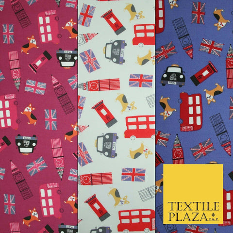 London Bus Taxi Corgi Big Ben Flag Printed 100% Cotton Poplin Fabric Face Masks