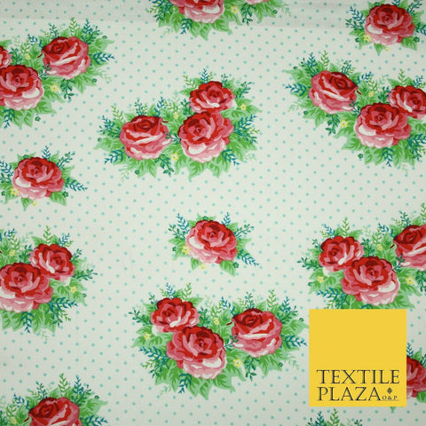 White Rose Cluster Bouquets Pin Dot Printed 100% COTTON POPLIN Fabric 54" 4994