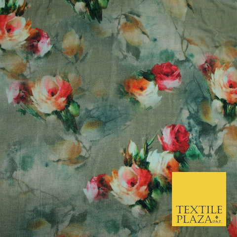 Floral Roses Printed Soft Micro Velvet Velour Non Stretch Fabric Dress 43" 5242