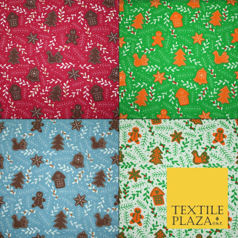Festive Christmas Gingerbread Men Vine Printed Poly Cotton Fabric Polycotton 45"