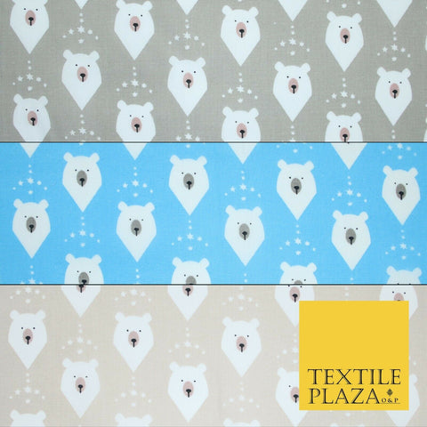 Festive Christmas Polar Bear Novelty Printed Poly Cotton Fabric Polycotton 45"