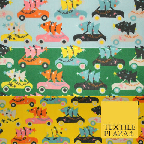 Festive Driving Car Christmas Trees Printed Poly Cotton Fabric Polycotton 45"