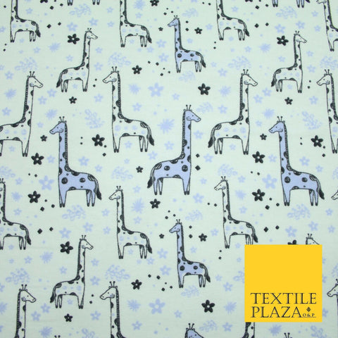 Lilac Blue Cheeky Giraffes Printed Brushed Polycotton Winceyette Fabric 7179