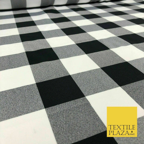 Black & White Large Gingham Check Bi-Stretch Fabric Uniform Skirts 58" 1351