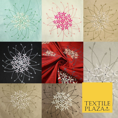 8 COLOURS - Fryetts Luxury Oversized Dandelion Embroidered 100% PURE SILK Fabric