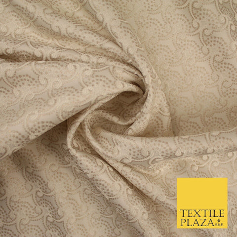 Nude Beige Ornate Swag Dotted Fancy Brocade Jacquard Dress Fabric 56" 8509