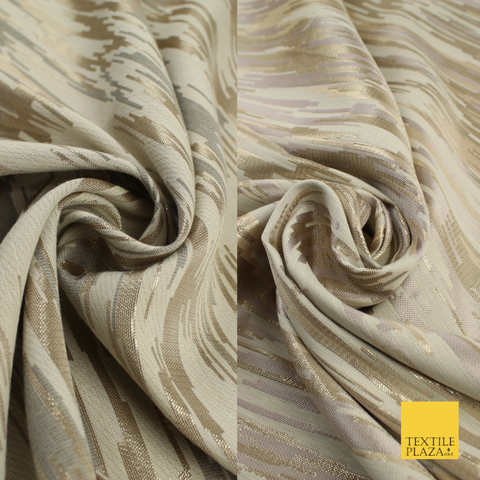 2 COLOURS - Metallic Gold Barcode Stripes Retro Textured Brocade Dress Fabric
