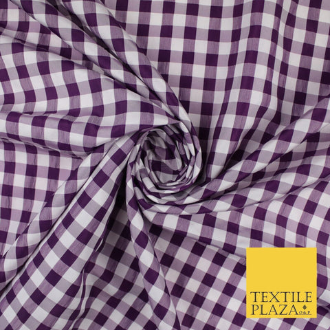 White & Purple Faux Silk Taffeta Check Tartan Dress Fabric 59" 10359