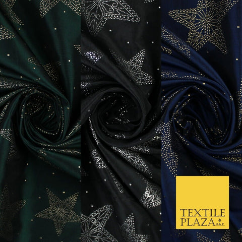 High Quality Printed Stars Faux Silk Taffeta Fabric Dressmaking 58" WIDE