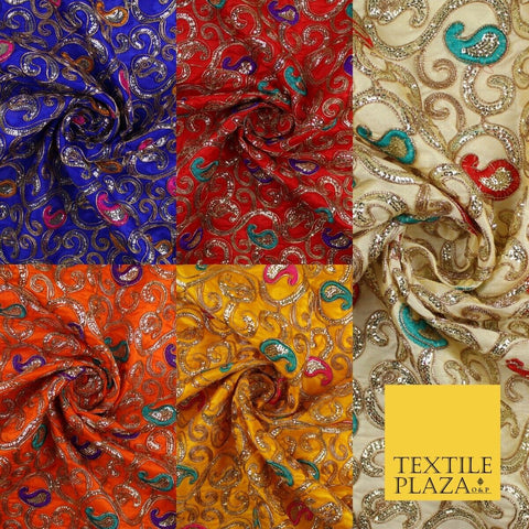 Paisley Swirl Design Embroidered Faux Taffeta Silk Dress Fabric Upholstery 42"