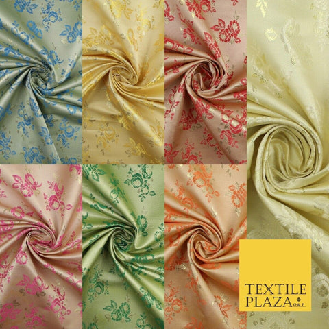 Double Flower Bouquet Design Chinese Brocade Satin Embroidered Dress Fabric 44"